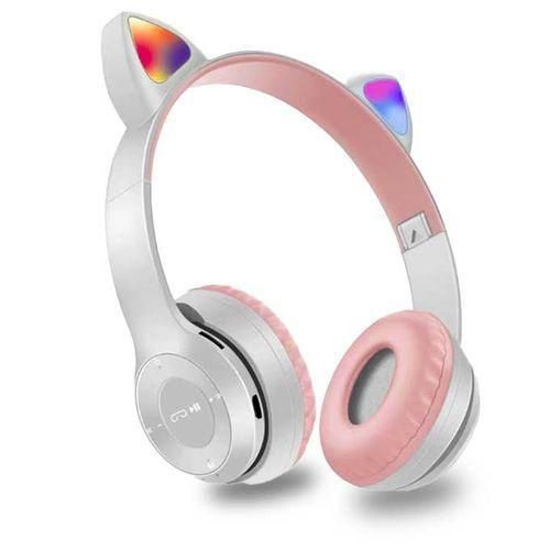 Casque Enfant P47 M Rose Gris, Casque Bluetooth, Casque Lumineux, Casque Avec Oreilles Chat