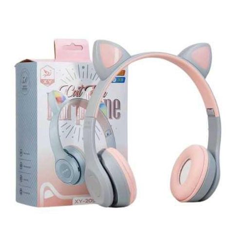 Casque Enfant P47 M Rose Gris, Casque Bluetooth, Casque Lumineux, Casque Avec Oreilles Chat