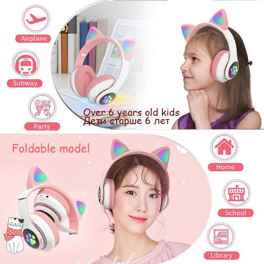 Écouteur Bluetooth LED Chat Mignon écouteur Sans Fil Clignotant