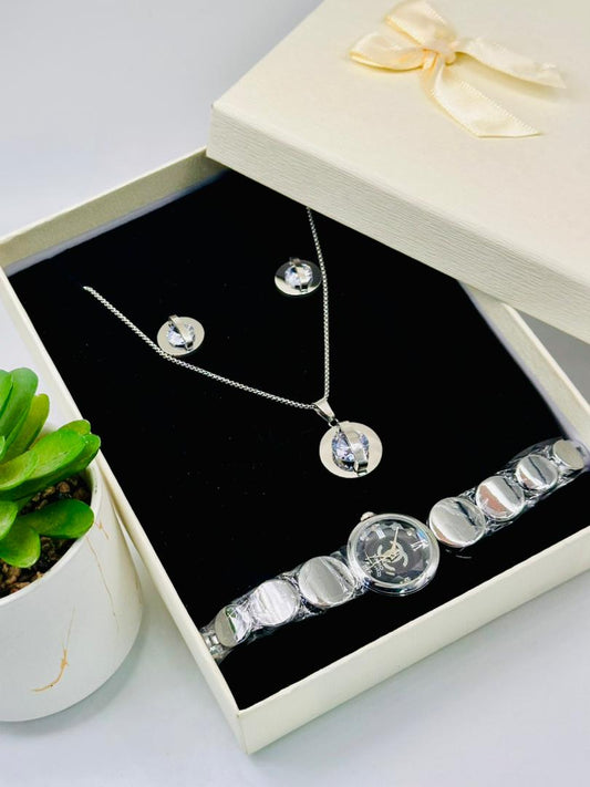 Ensemble Coffret Bijoux ( Chaîne Et Montre )Argent