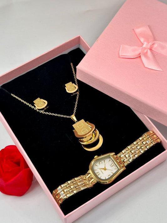 Ensemble Coffret Bijoux ( Chaîne Et Montre ) Or