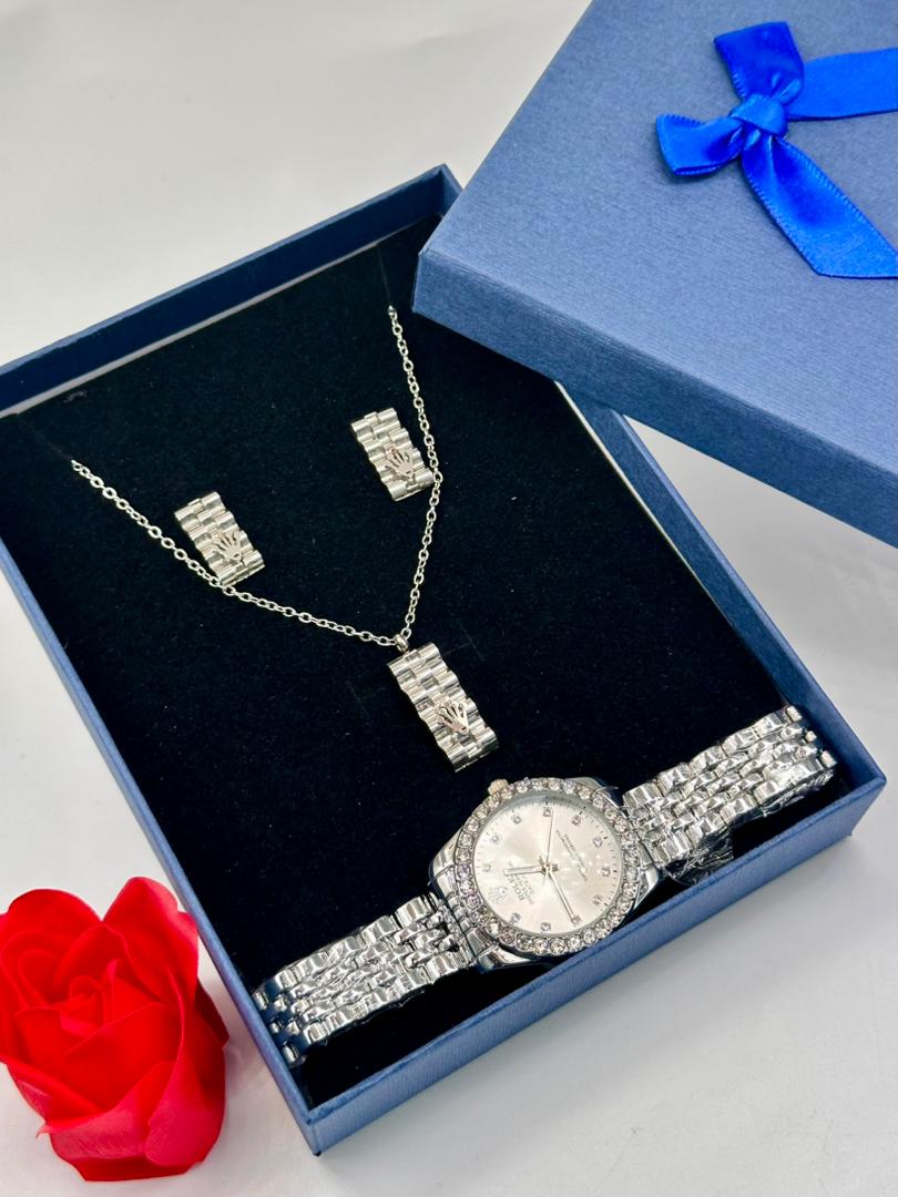 Ensemble Coffret Bijoux ( Chaîne Et Montre ) Argent