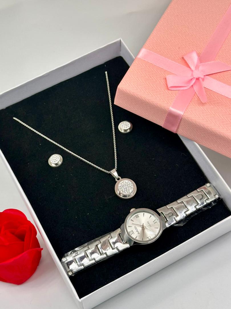 Ensemble Coffret Bijoux ( Chaîne Et Montre )Argent