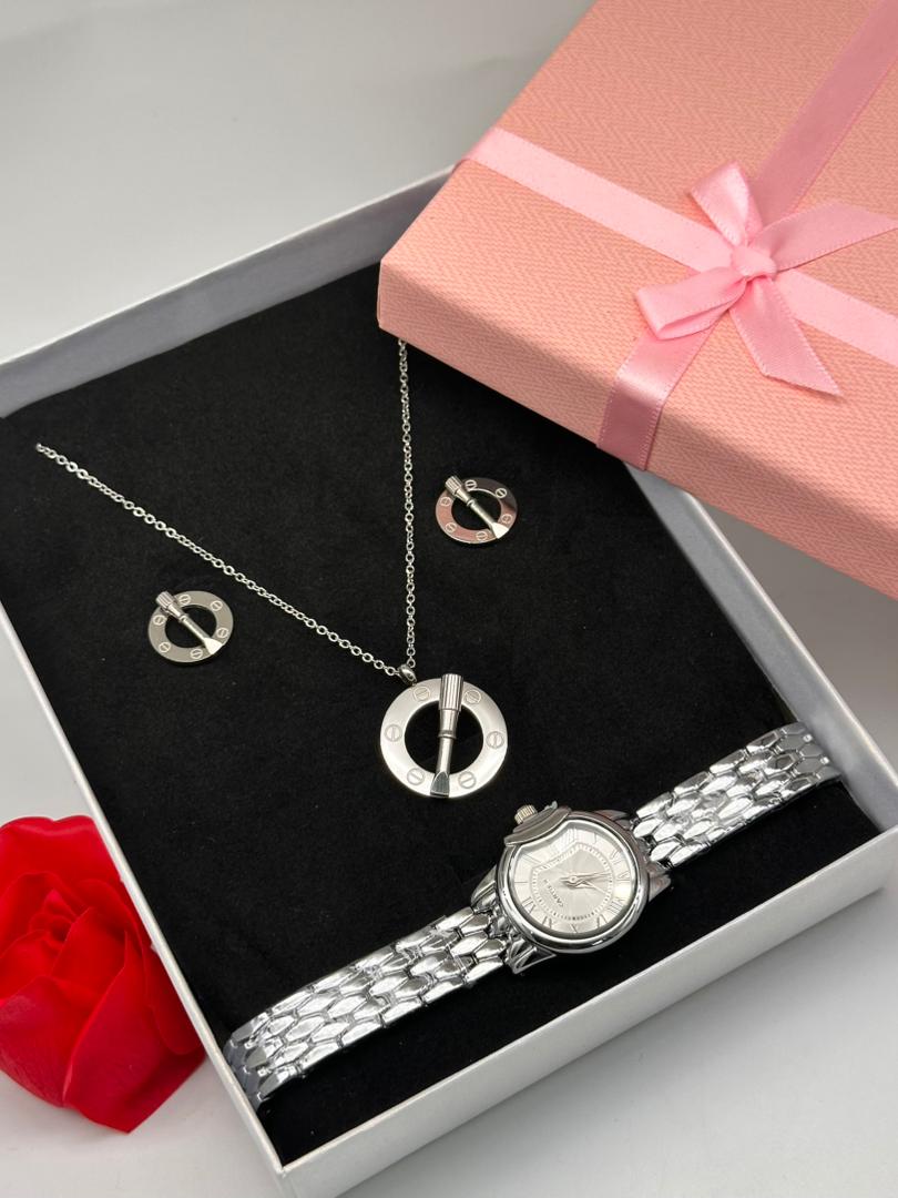 Ensemble Coffret Bijoux ( Chaîne Et Montre )Argent