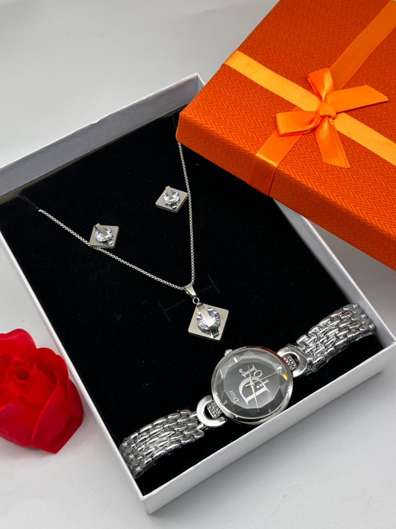 Ensemble Coffret Bijoux ( Chaîne Et Montre )Argent